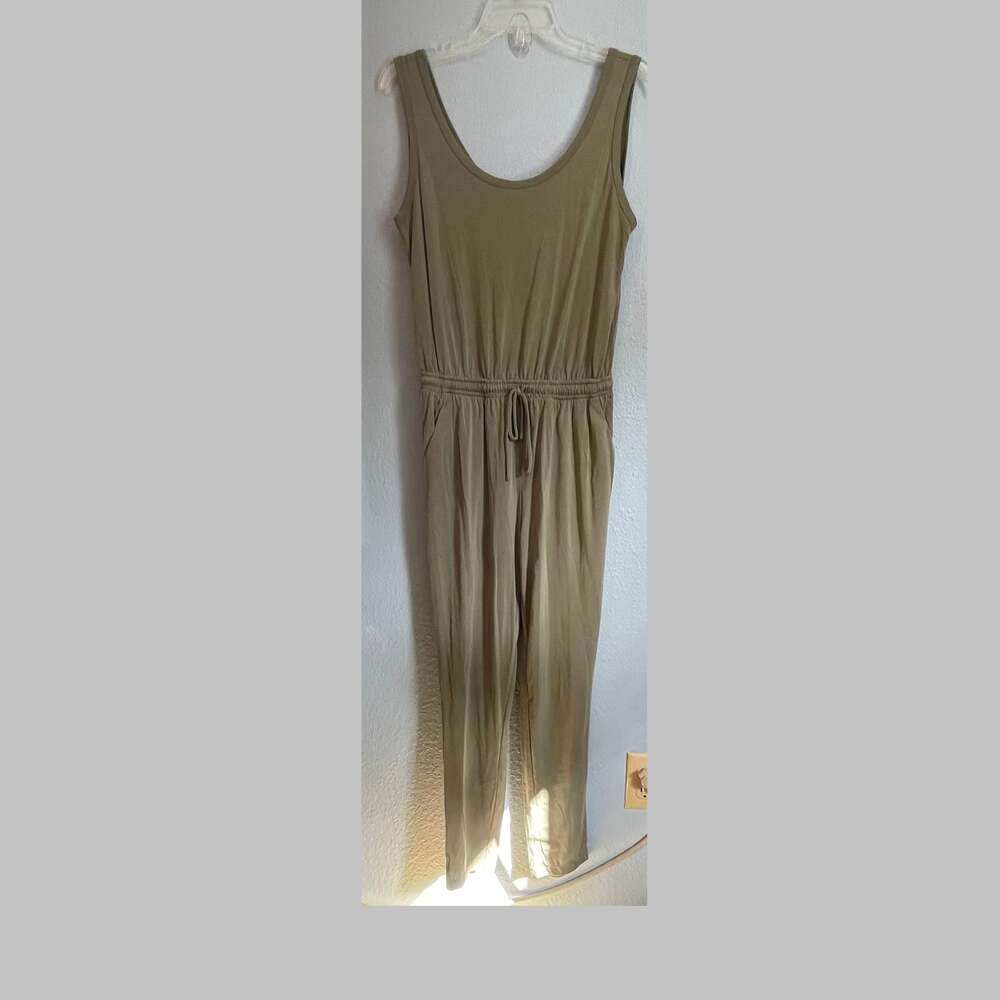 The Nines Olive Green Sleeveless Scoop Neck Drawstring Waist Jumpsuit